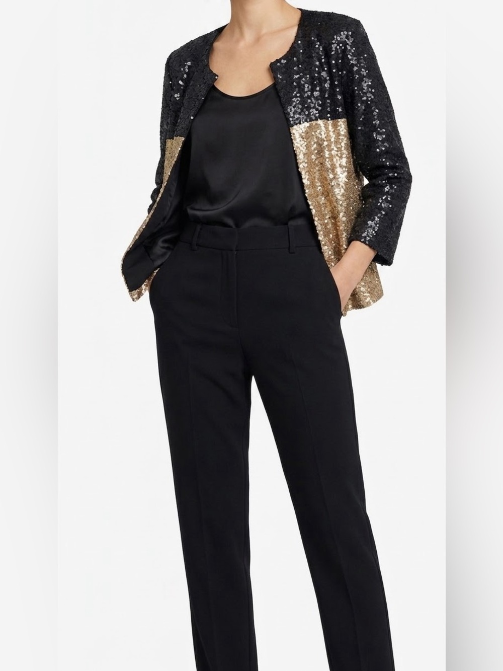 Weill Paris French Designer Black & Gold Sequin Jacket M